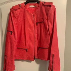 Like new, Alice and Olivia bright pink/coral leather jacket